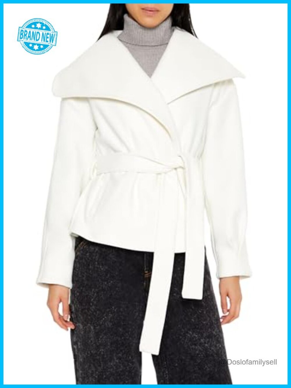 Brushed Tie-Waist Wrap Coat Wide Collar Long Sleeve Trench